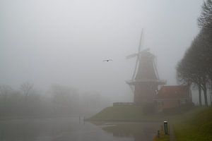 Mühle im Nebel in Dokkum