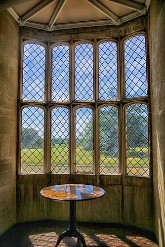 La fenêtre à croisillons historique de l'abbaye de Lacock, en Angleterre.