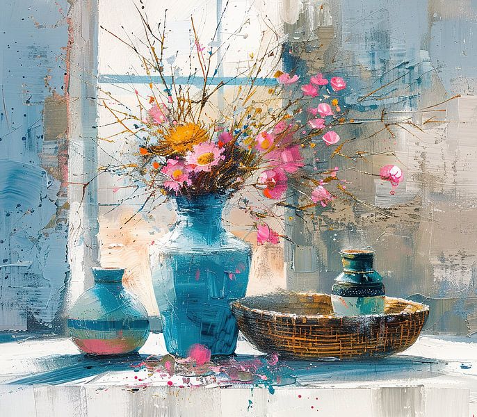Abstrakte Winterblume | Gekühlte Blütenblätter inmitten von Blau von Kunst Laune