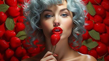 Porträt einer Frau mit roter Erdbeere von Animaflora PicsStock