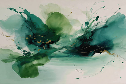 Tableau abstrait vert émeraude avec des touches dorées sur Joriali Art abstrait