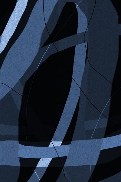 Modern abstract minimalist retro artwork in blue, white, black IV by Dina Dankers