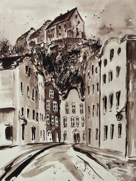 Burghausen - Mautnergasse with castle by Christine Nöhmeier