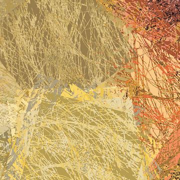 Moderne abstracte organische vormen in warme retro kleuren. Grassen. van Dina Dankers
