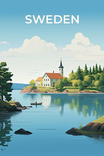 Retro travel poster Sweden by True Nature Art