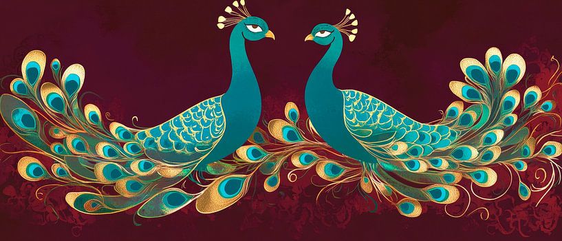 Magnificent peacocks in a harmonious dance by Poster Art Shop