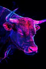 Kleurrijke koe met donkere achtergrond van Poster Art Shop