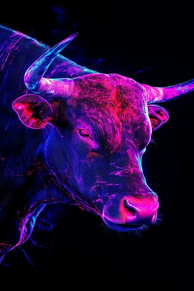 Colourful cow with dark background by Poster Art Shop
