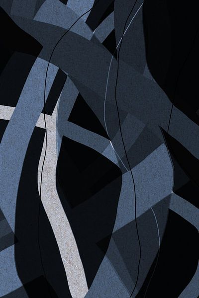 Modernes abstraktes minimalistisches Retro-Kunstwerk in Blau, Weiß, Schwarz VII von Dina Dankers