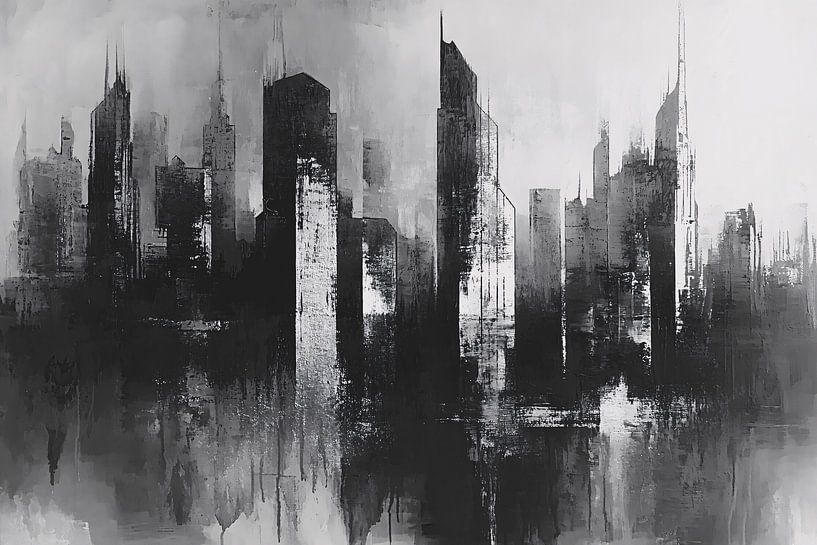 Zwart-witte stedelijke skyline van Art & Soul Creations