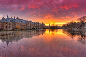 Binnenhof The Hague reflected in the Hofvijver after sunset by Rob Kints