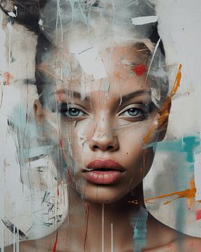 Portrait moderne et abstrait aux couleurs pastel sur Carla Van Iersel