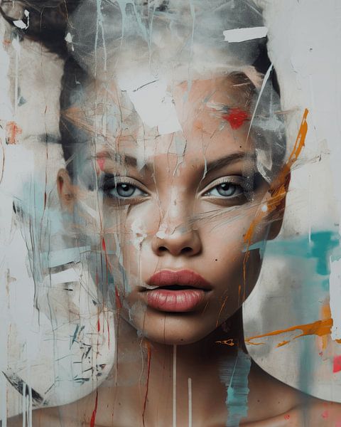Modern and abstract portrait in pastel colours by Carla Van Iersel