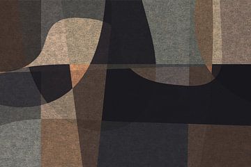 Abstracte organische vormen en lijnen. Geometrische kunst in retro stijl in grijs, bruin, zwart I van Dina Dankers