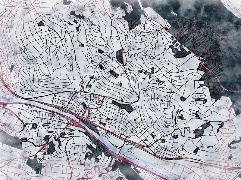 Map of Esslingen am Neckar with the style 'White Winter' by Maporia