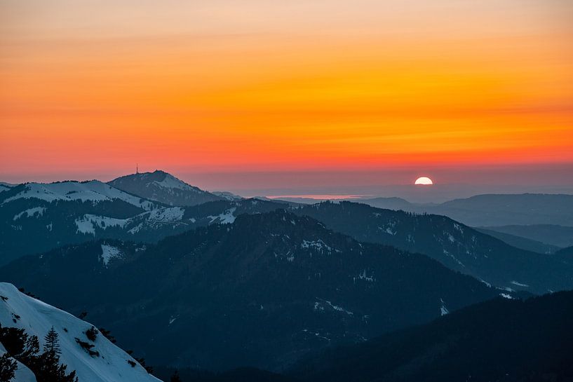 Sunset on the Grünten with a view of Lake Constance by Leo Schindzielorz