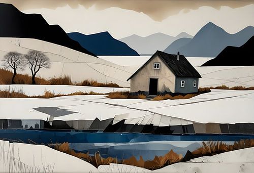 Winter landscape with house