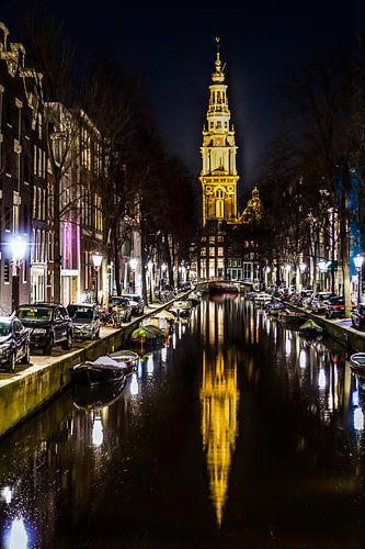 Zuiderkerk Turm in Amsterdam bei Nacht