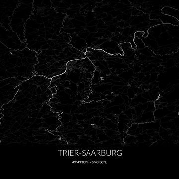 Black and white map of Trier-Saarburg, Rhineland-Palatinate, Germany. by Rezona
