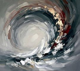 Grey and Red Abstract Painting: A Vortex around a Still Light