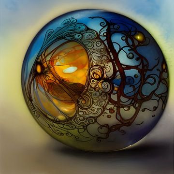 Glass orb with four elements by Harmanna Digital Art