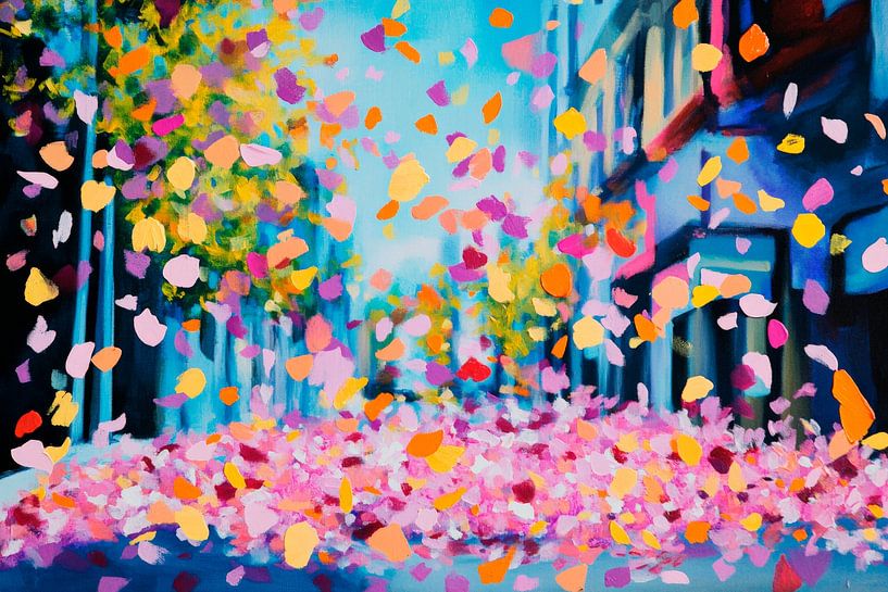 Blühende Straßen mit bunten Blütenblättern von Poster Art Shop