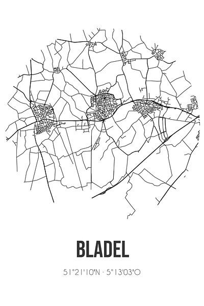 Bladel (Noord-Brabant) | Landkaart | Zwart-wit van Stad & Wand