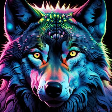Neon Art of a Wolf 4 by Johanna's Art