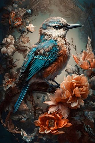 Oiseau parmi les fleurs