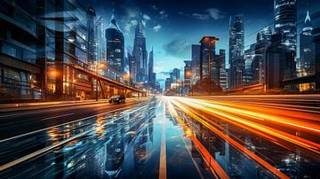 Nachtelijk verkeer in de moderne stad, illustratie van Animaflora PicsStock