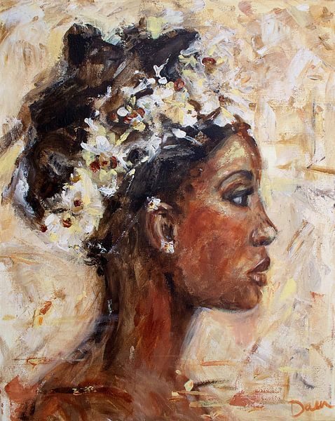 Peinture abstraite d'une femme africaine par Mieke Daenen