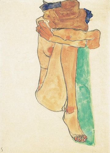 Vrouwelijk naakt met een groen kussen, Egon Schiele - 1910