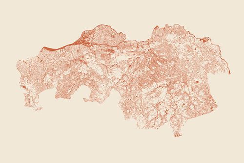 Waterkaart van Noord Brabant in Terracotta stijl