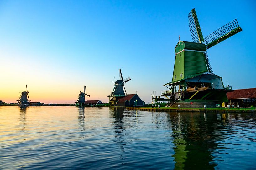 Zaanse Schans windmills during a summer sunset in Holland by Sjoerd van der Wal Photography