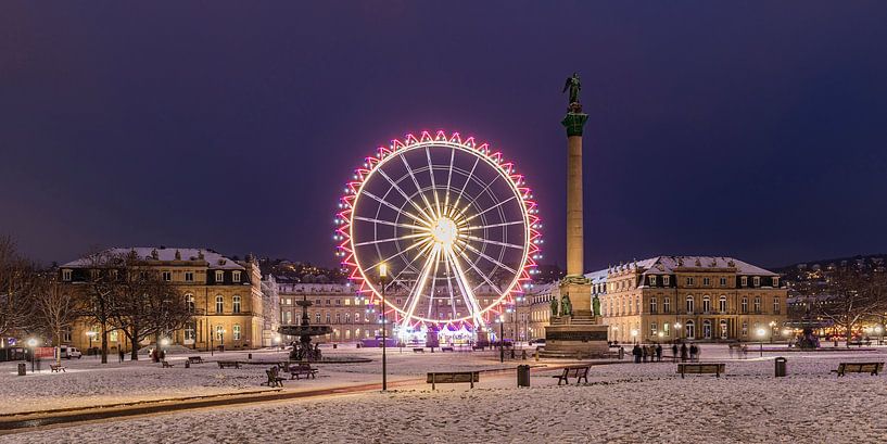 Ferris wheel and New Palace on Schlossplatz - Stuttgart by Werner Dieterich