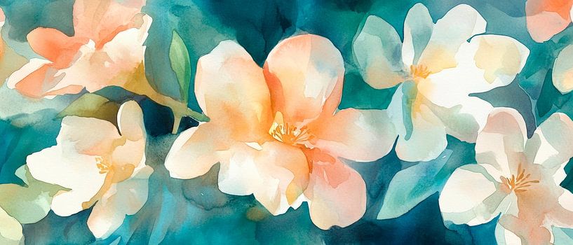 Delicate watercolour flowers in pastel colours by Poster Art Shop