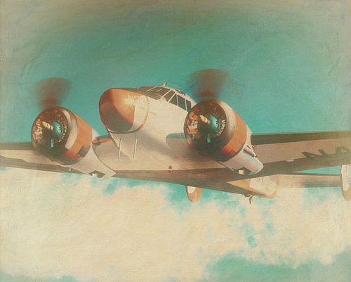Retro Style Painting Of A Beechcraft 18 SNB-5 From 1936
