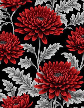 Karmozijnrode chrysant op zwart van Artistic
