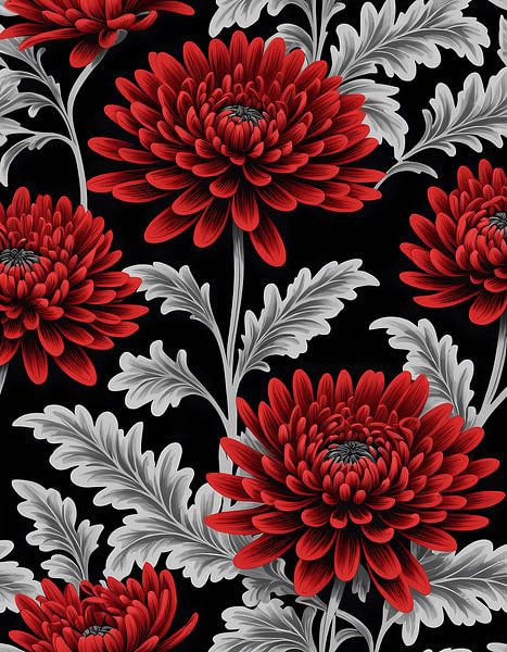 Chrysanthème cramoisi sur fond noir par Artistic
