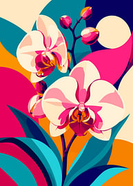 Œuvre d'art floral abstraite représentant des orchidées aux couleurs vives sur Karomah Project