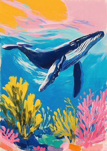 Walvis in de oceaan - Kleurrijk gouache schilderij
