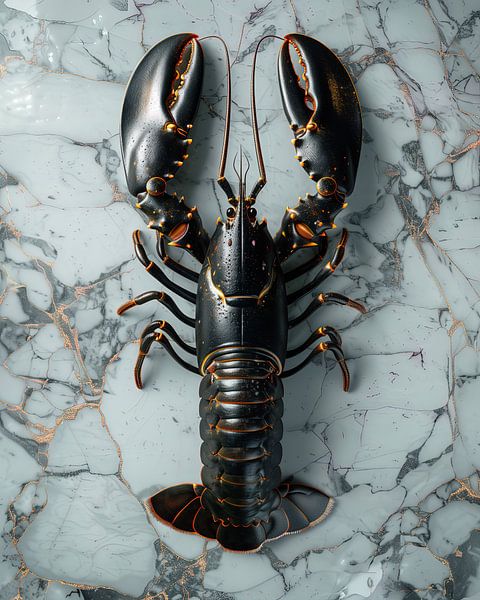 Kreeft zwart op marmeren achtergrond van Rene Ladenius Digital Art