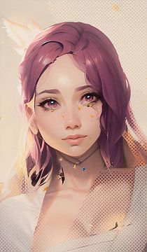 Portret van een meisje met roze haar van Emiel de Lange