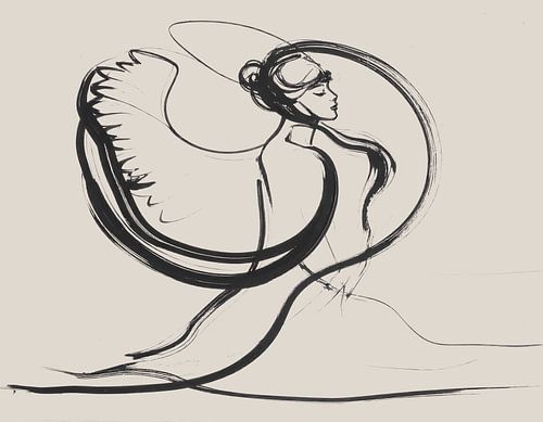 Minimal art - abstract kunstwerk met zwarte lijnen op beige ondergrond - engel