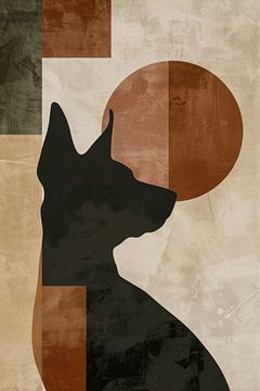 Abstracte hond in geometrische stijl met neutrale kleuren van De Muurdecoratie