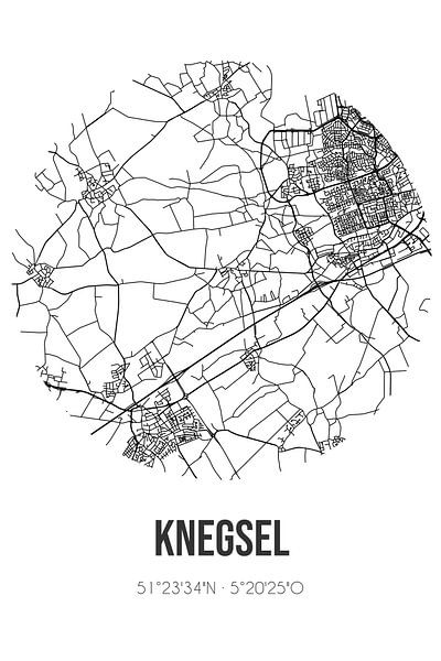 Knegsel (Noord-Brabant) | Karte | Schwarz und Weiß von Ortsdrucke