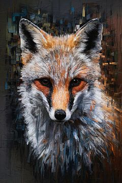 Expression abstraite d'un renard coloré sur De Muurdecoratie