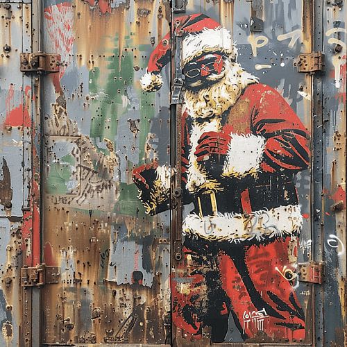 Graffiti Father Christmas portrait rust urban dynamic