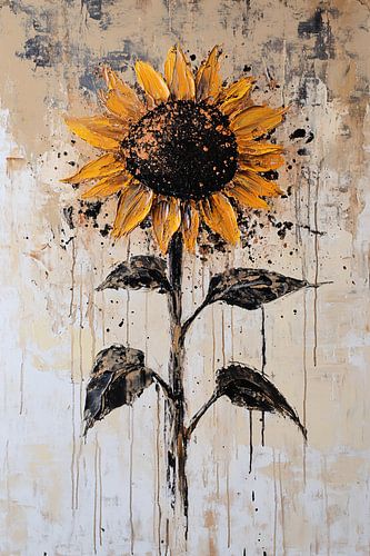 Dynamische zonnebloem op canvas