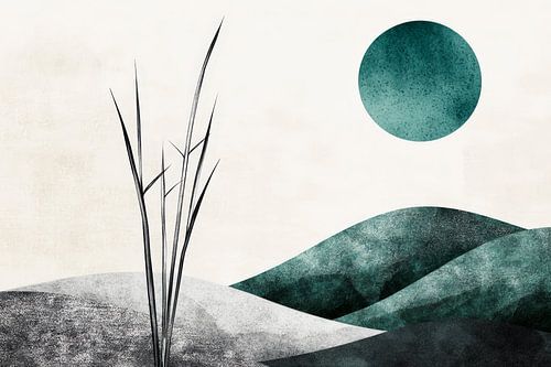Groene heuvels onder een stille maan